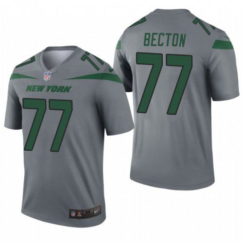 Men New York Jets #77 Mekhi Becton Nike Grey Inverted Legend NFL Jersey